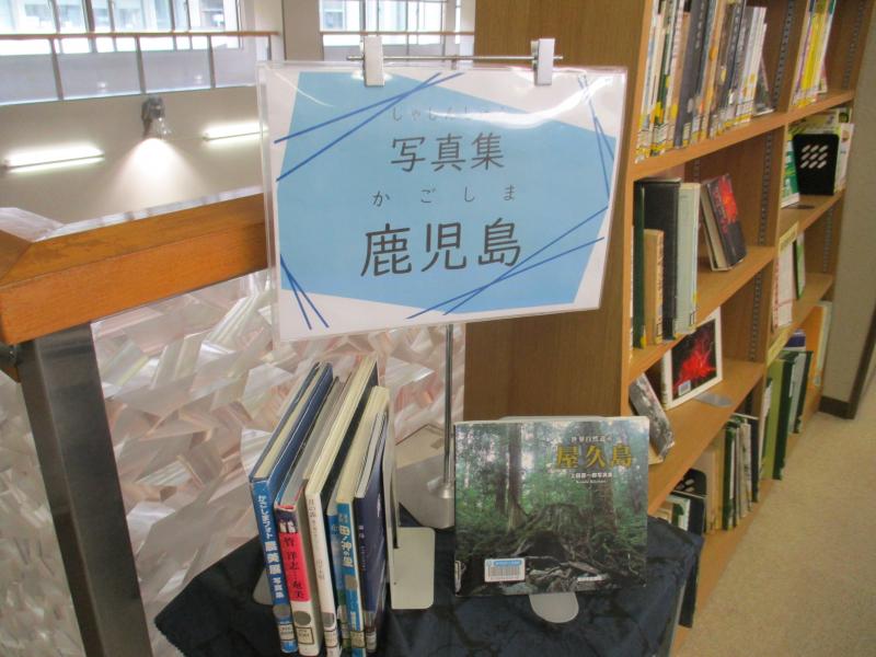 2階閲覧室郷土コーナー　写真集鹿児島　展示の様子
